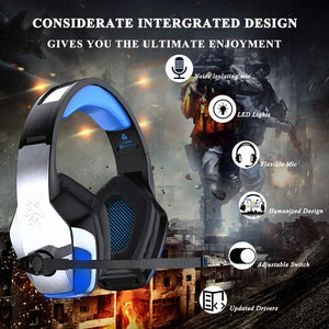 BENGOO V-4 [Updated] Gaming Headset for Xbox One, PS4, PC, Controller, Noise Cancelling Over Ear Headphones with Mic, LED Light Bass Surround Soft Memory Earmuffs for Mac Nintendo Switch (Blue)